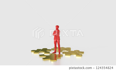 The Red man and Jigsaw puzzle for Business concept 3d Rendering. 124354824