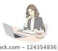 Woman concentrating on work in cafe | Desk work | Using laptop and PC 124354836