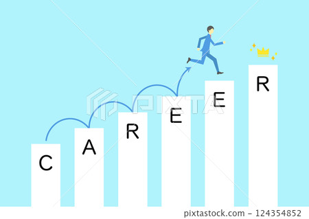 一位商人跳過一塊寫著「職業」字樣的方塊的插圖 一位商人跳過一塊寫著「職業」字樣的方塊的插圖 124354852