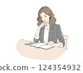 Illustration of a woman thinking in a business setting (casual office) 124354932