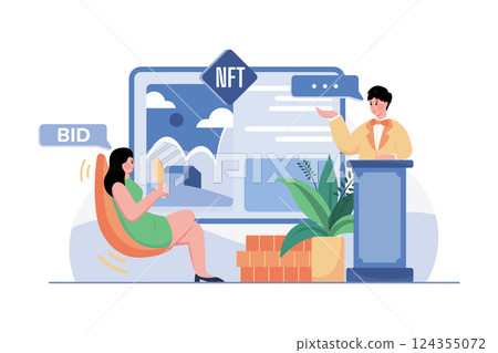 NFT Art BID Illustration concept on white background 124355072