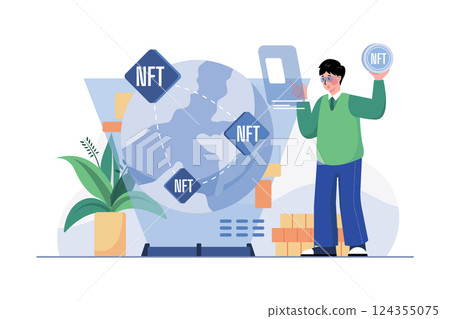 Digital World NFT Illustration concept on white background 124355075