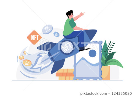 Success NFT Launch Illustration concept on white background 124355080