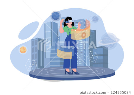 Hologram city in a virtual world. Experience Metaverse concept 124355084