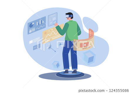 Businessman use VR virtual reality google and experiences of metaverse virtual world for business future 124355086