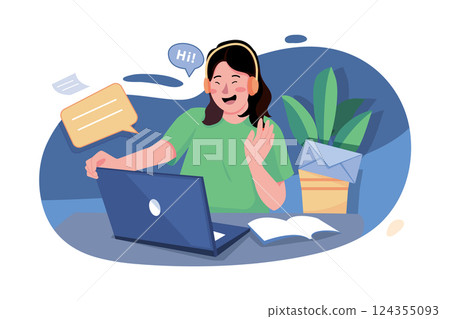 Girl Attending The Online Class Girl Attending The Online Class 124355093