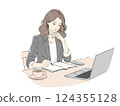 Woman concentrating on work | Desk work | Using laptop and PC | Cafe 124355128