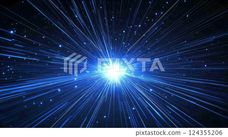 vibrant blue burst of light with futuristic rays 124355206