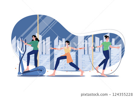 Ladies Doing Exercise And Gym Activity 124355228