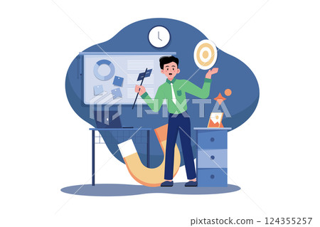Ad targeting. Man with devices gets targeted ads. Ad targeting. Man with devices gets targeted ads. 124355257