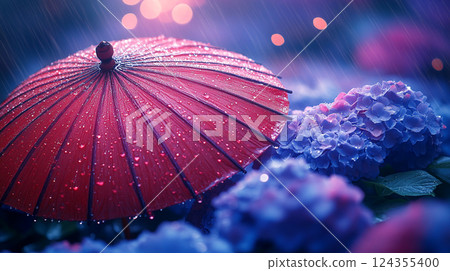 繡球花在雨中濕 124355400
