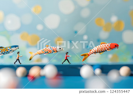 Unique carp streamers and miniature children 124355447