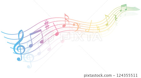 多彩漸變流動音符的插圖 124355511