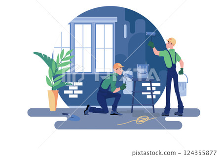 Construction worker painting wall Construction worker painting wall 124355877