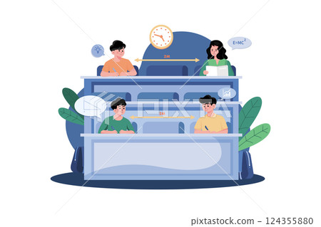 Social Distancing in university illustration concept 124355880