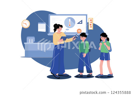 Temperature checking at school illustration concept 124355888