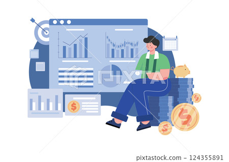 Financial Strategy Illustration concept. A flat illustration isolated on white background 124355891