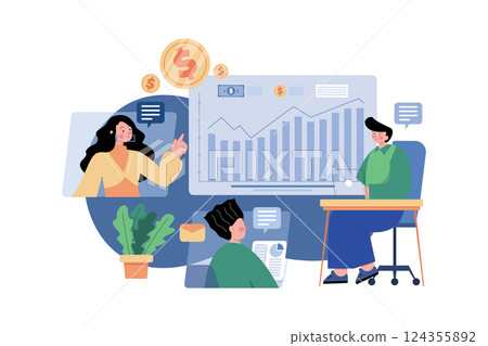 Financial Meeting Illustration concept. A flat illustration isolated on white background 124355892
