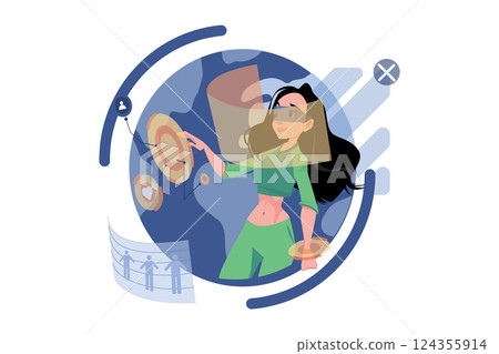 Woman experiencing modern metaverse technology 124355914