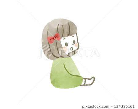 坐著的女孩 - 水彩畫 124356161