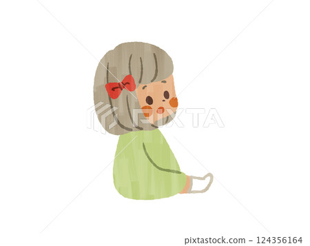 坐著的女孩 - 水粉畫 124356164