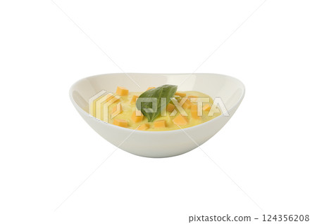 PNG,Cheesy greens soup in a bowl, isolated on white background 124356208