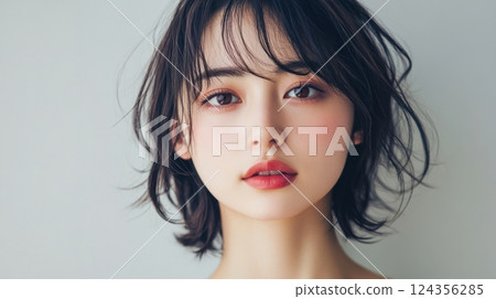 Portrait of a beautiful short-haired woman with a soft expression 124356285