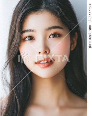 Portrait of a beautiful woman, attractive expression smiling in natural light 124356294