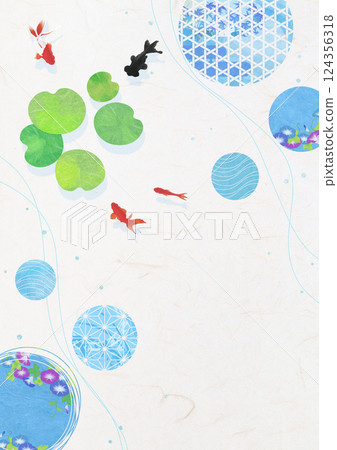 Japanese-style background material: Summer pattern of fluffy balls and goldfish Japanese-style background material: Summer pattern of fluffy balls and goldfish 124356318