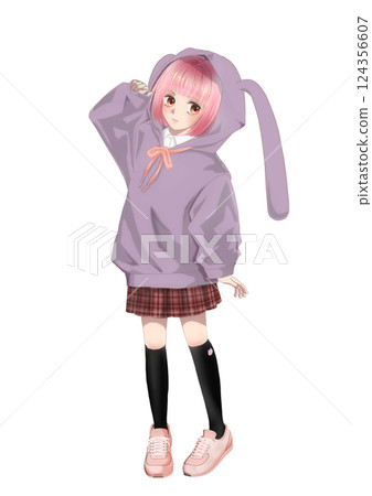 身穿連帽衫、長著兔耳朵的女孩 身穿連帽衫、長著兔耳朵的女孩 124356607