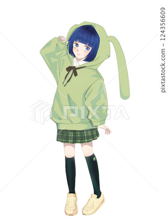Girl with bunny ears in a hoodie 124356609