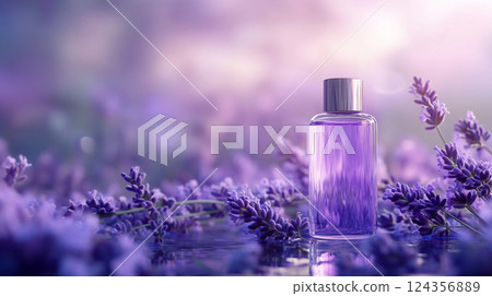 Lavender flowers and lavender bottle AI image Lavender flowers and lavender bottle AI image 124356889