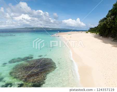 Clear ocean waves on white sands in Puka Shell Beach. Boracay Island, Philippines. Clear ocean waves on white sands in Puka Shell Beach. Boracay Island, Philippines. 124357119