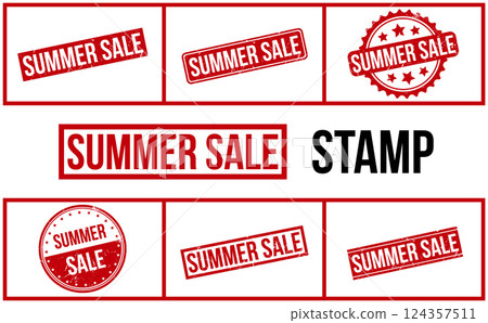 Summer Sale Rubber Stamp Set Vector Summer Sale Rubber Stamp Set Vector 124357511