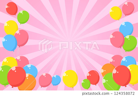 集中線旭日氣球背景圖粉紅色 124358072