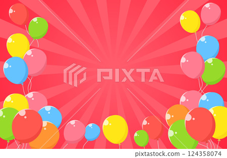 Concentrated line Sunburst Balloon Background illustration Red 124358074