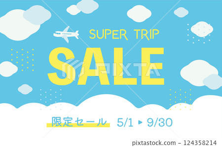 Sky and plane travel sale background 124358214