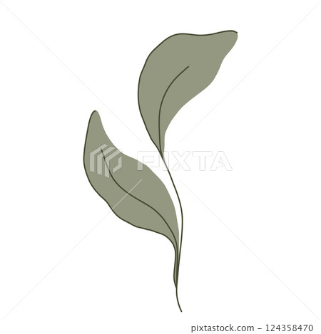 Elegant minimalist vector botanical illustration of green leaves with subtle line art. Created in a modern flat style with neutral tones. Perfect for eco-friendly designs, logos, and digital art Elegant minimalist vector botanical illustration of green leaves with subtle line art. Created in a modern flat style with neutral tones. Perfect for eco-friendly designs, logos, and digital art 124358470