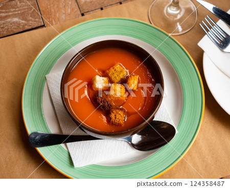 Carrot cream with croutons Carrot cream with croutons 124358487