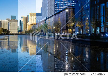 日比谷大街的落日，兩旁是黃色的銀杏樹 [6分區展示] 124358827