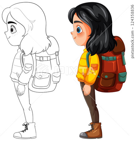 Adventurous Girl with Backpack Illustration 124358836
