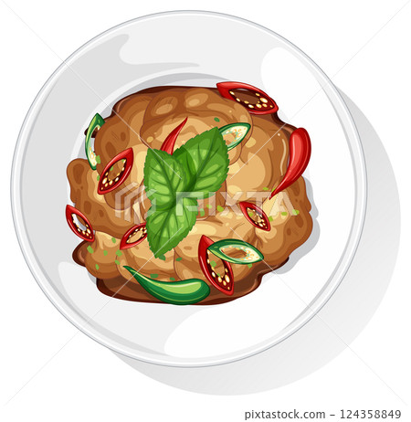 Thai Basil Chicken Vector Illustration 124358849