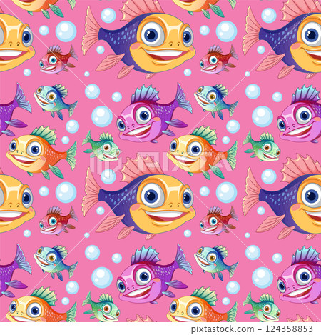 Colorful Fish Pattern with Bubbles Colorful Fish Pattern with Bubbles 124358853