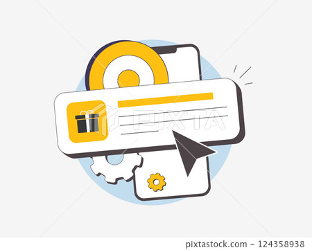 Customer loyalty program concept with reward points, e-commerce marketing strategy, brand engagement and customer retention for online business success. E-commerce gifts vector illustration and icons Customer loyalty program concept with reward points, e-commerce marketing strategy, brand engagement and customer retention for online business success. E-commerce gifts vector illustration and icons 124358938