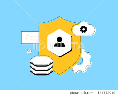 Protected Audience API concept with secure advertising, data privacy, user tracking protection and targeted marketing in digital ads. Protected audience api vector illustration and icons 124358940