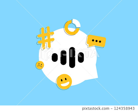 Social listening concept with online brand monitoring, audience sentiment analysis, competitor research, and trend tracking using digital tools and data insights. Vector illustration and icons Social listening concept with online brand monitoring, audience sentiment analysis, competitor research, and trend tracking using digital tools and data insights. Vector illustration and icons 124358943
