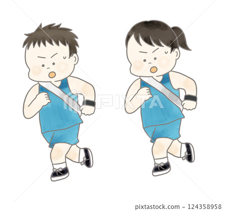 Illustration of a man and woman running a marathon Illustration of a man and woman running a marathon 124358958