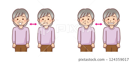 Elderly woman doing mouth exercises Elderly woman doing mouth exercises 124359017