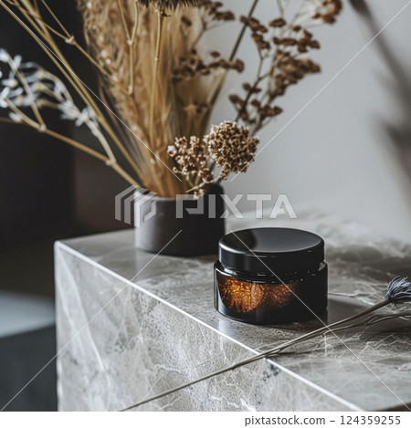 Cosmetic cream in a glass jar. Skin care concept. Background for beauty products 124359255