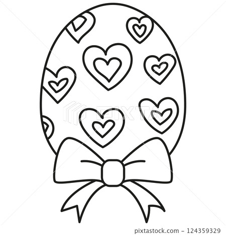 boho groovy easter Colorful Easter egg design featuring hearts and a bow. in doodle line style 124359329